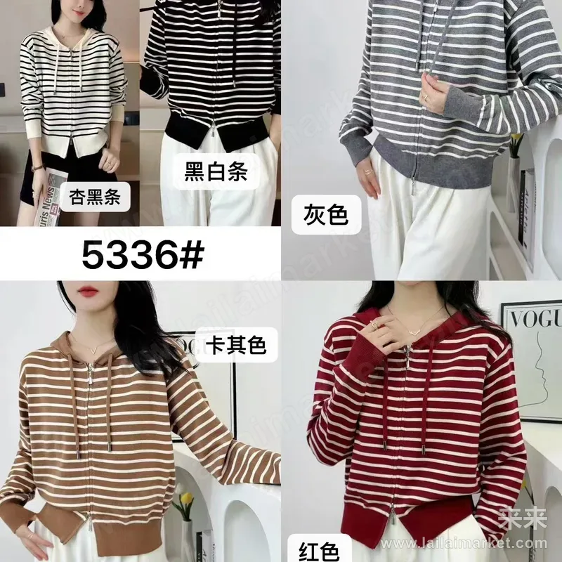 5336#韩版细条纹·双拉链帽衫