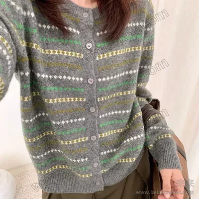 费尔岛三色条纹开衫