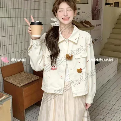 小熊刺绣满印夹克外套