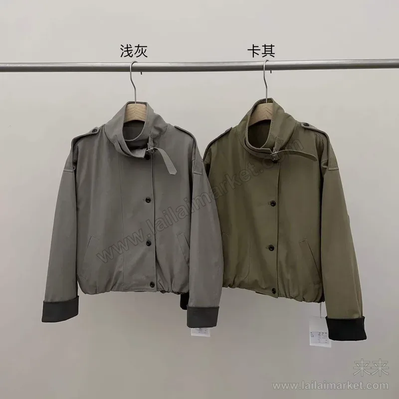 风衣式立领夹棉外套