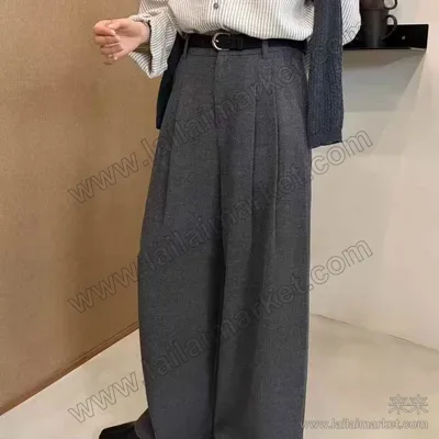 高腰压褶阔腿西裤