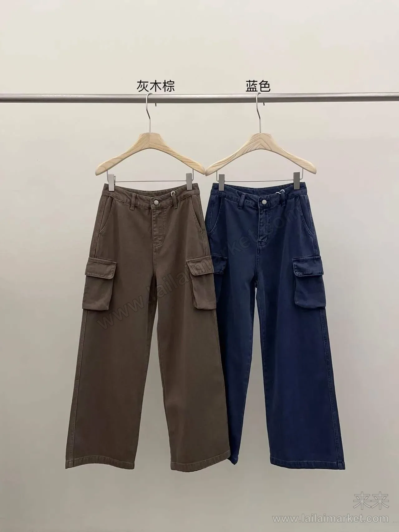 立体口袋水洗阔腿裤