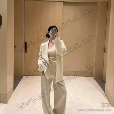 斜肩上衣➕长裤裤子➕外套三件套套装
