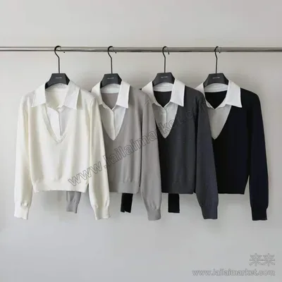 简韩拼接假两件毛衣