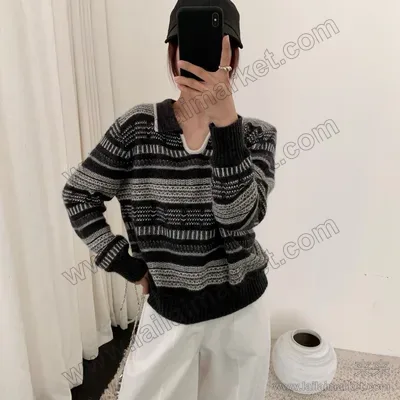 翻领条纹套头