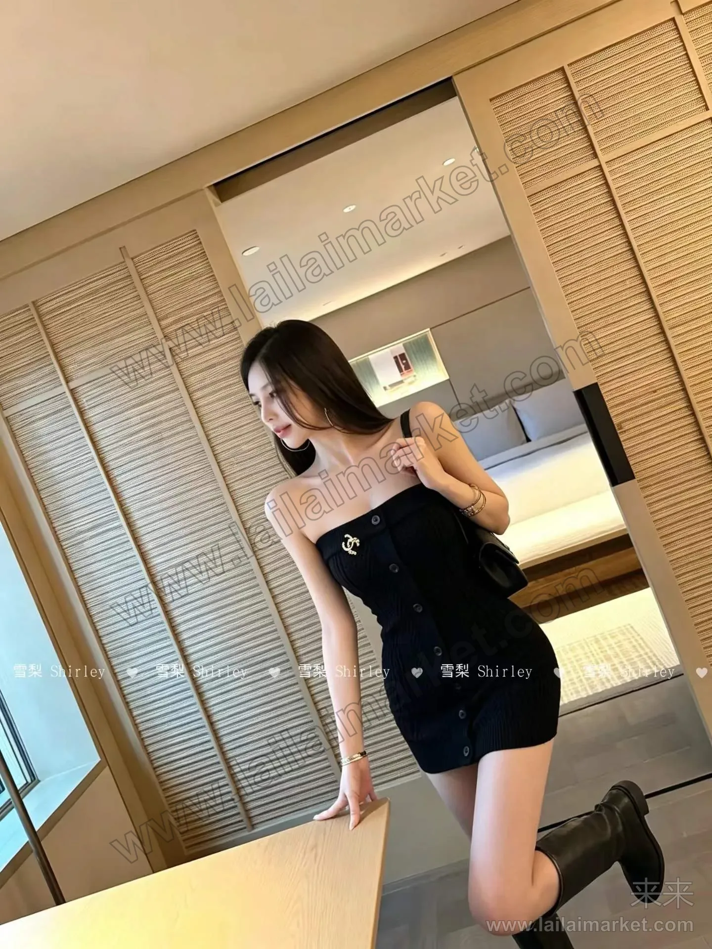 麻花针织抹胸收腰连衣裙配胸针