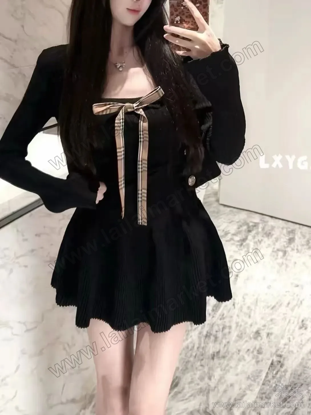 格子蝴蝶结🎀吊带裙开衫两件套