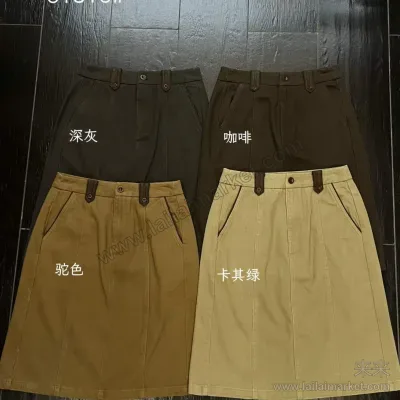 复古后面开叉 腰头拼接半裙